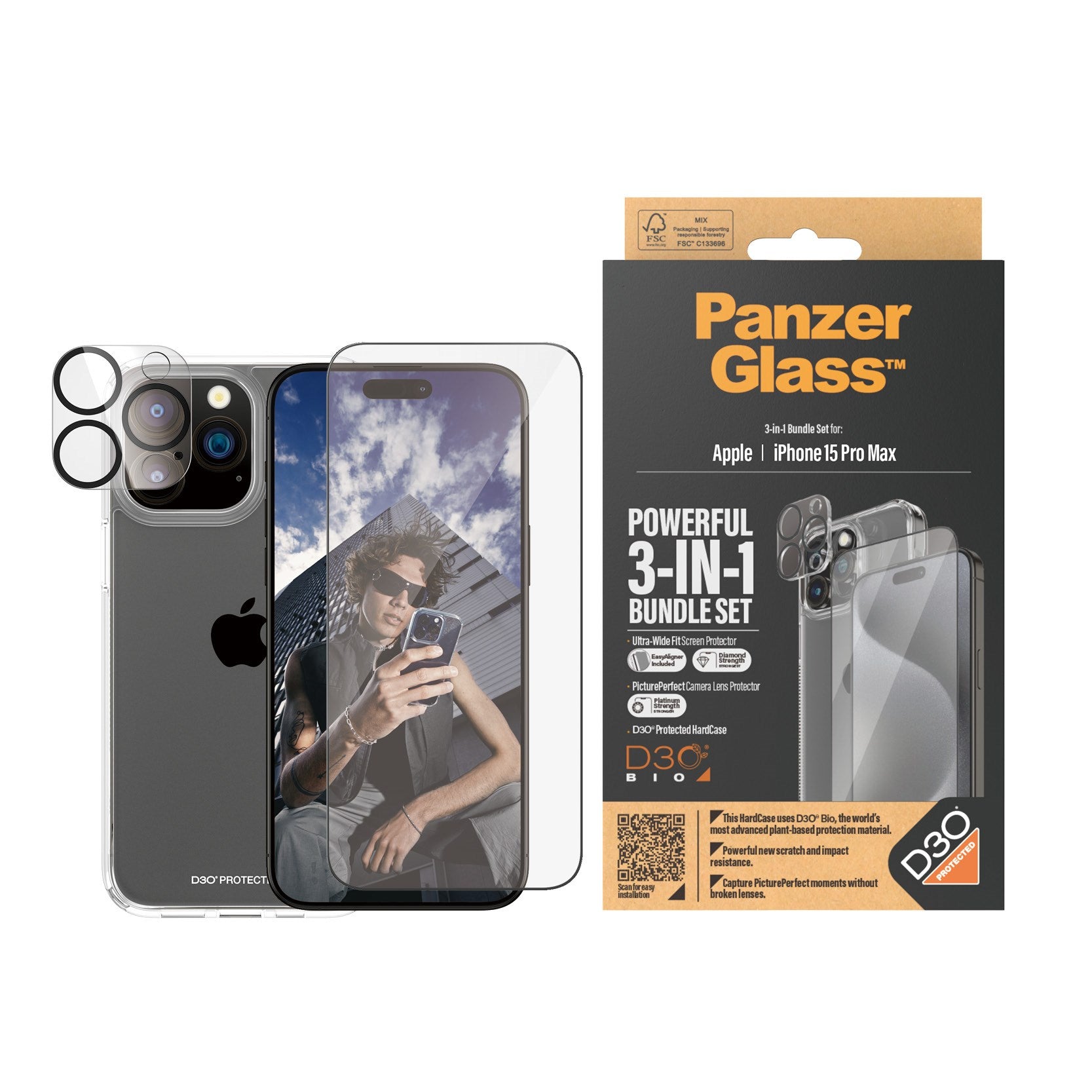 PanzerGlass® 3-in-1 Pack iPhone 15 Pro Max